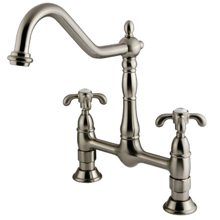 Kingston Brass KS1178TX French Country Bridge Kitchen Faucet, Brushed Nickel KS1178TX